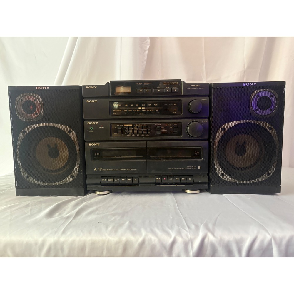 Sony CFD-460 CD Radio Cassette-Corder Boombox Detachable Speakers Black Vintage